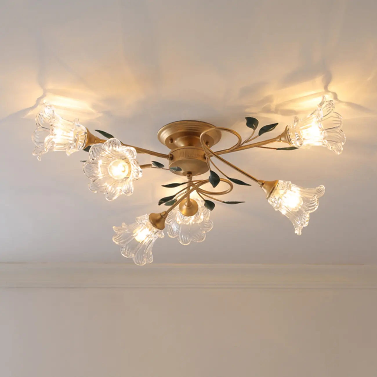 Plafonnier LED semi-encastré de luxe en verre à motif floral pour intérieur