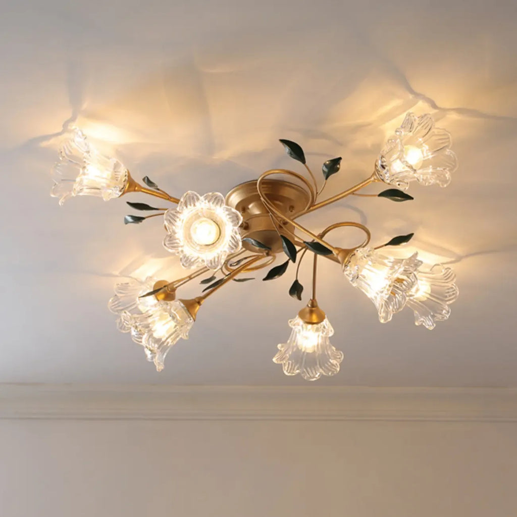 Plafonnier LED semi-encastré de luxe en verre à motif floral pour intérieur