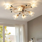 Plafonnier LED semi-encastré de luxe en verre à motif floral pour intérieur