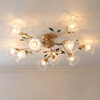 Plafonnier LED semi-encastré de luxe en verre à motif floral pour intérieur