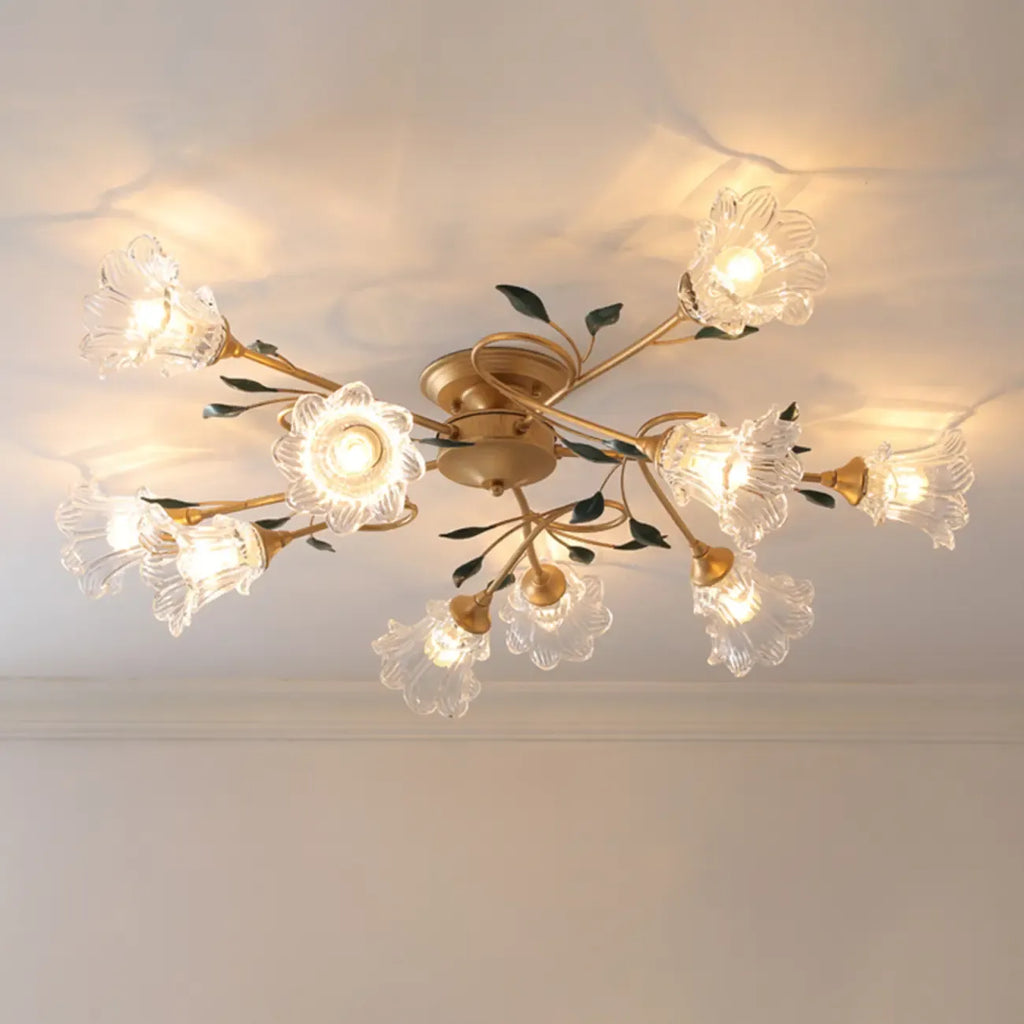 Plafonnier LED semi-encastré de luxe en verre à motif floral pour intérieur