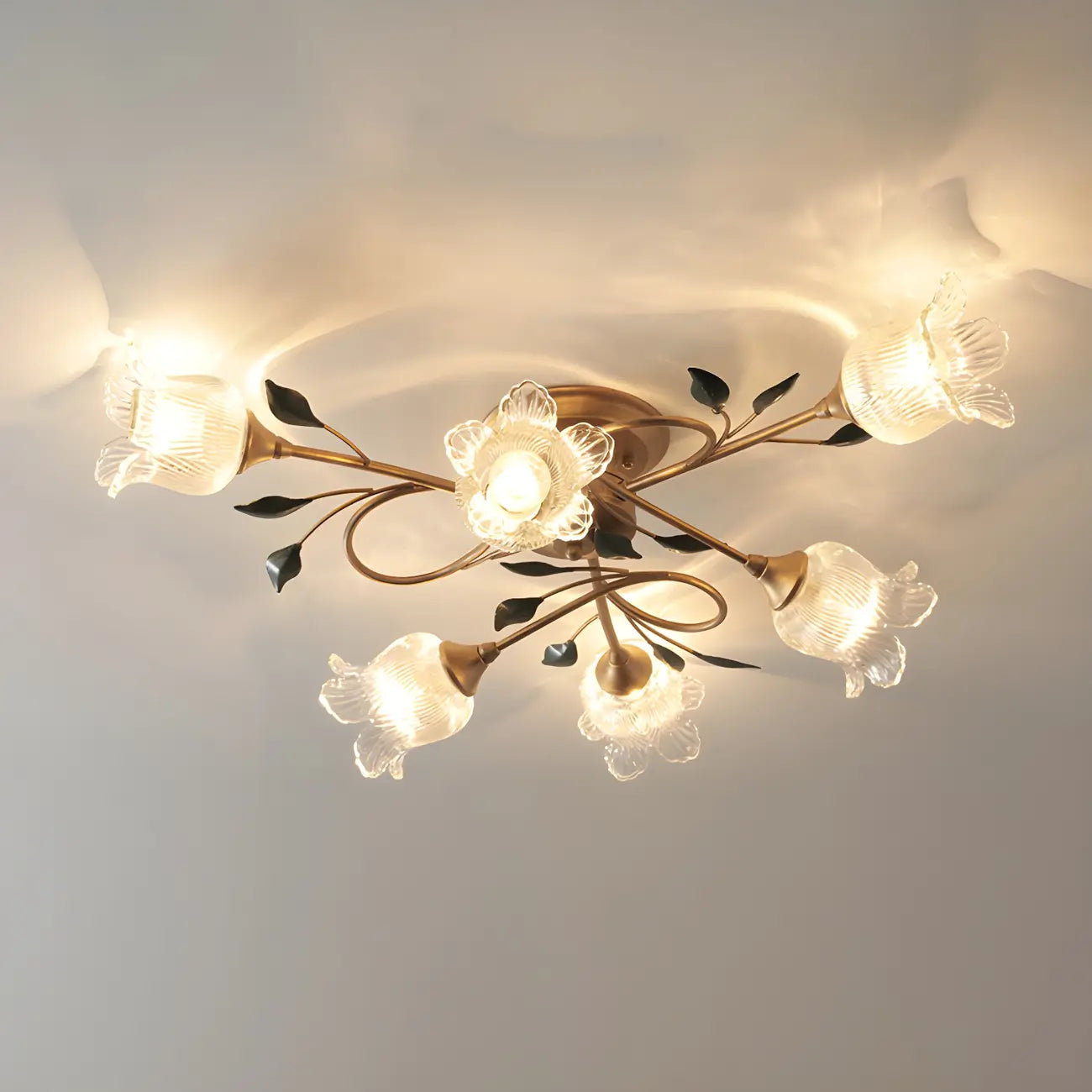 Plafonnier LED semi-encastré de luxe en verre à motif floral pour intérieur