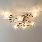 Plafonnier LED semi-encastré de luxe en verre à motif floral pour intérieur