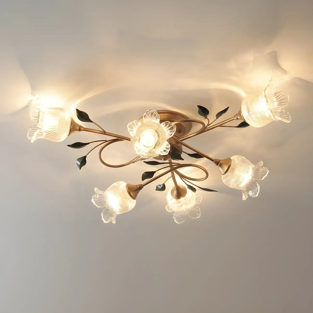 Plafonnier LED semi-encastré de luxe en verre à motif floral pour intérieur