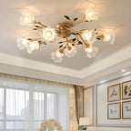 Plafonnier LED semi-encastré de luxe en verre à motif floral pour intérieur