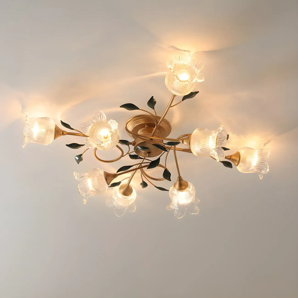Plafonnier LED semi-encastré de luxe en verre à motif floral pour intérieur