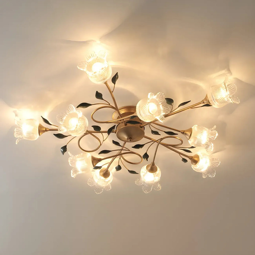 Plafonnier LED semi-encastré de luxe en verre à motif floral pour intérieur