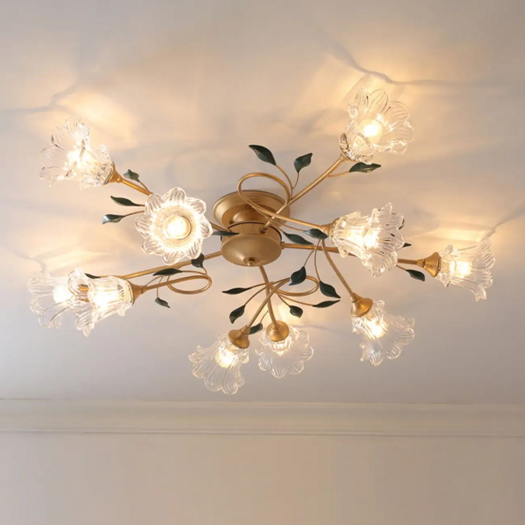 Plafonnier LED semi-encastré de luxe en verre à motif floral pour intérieur