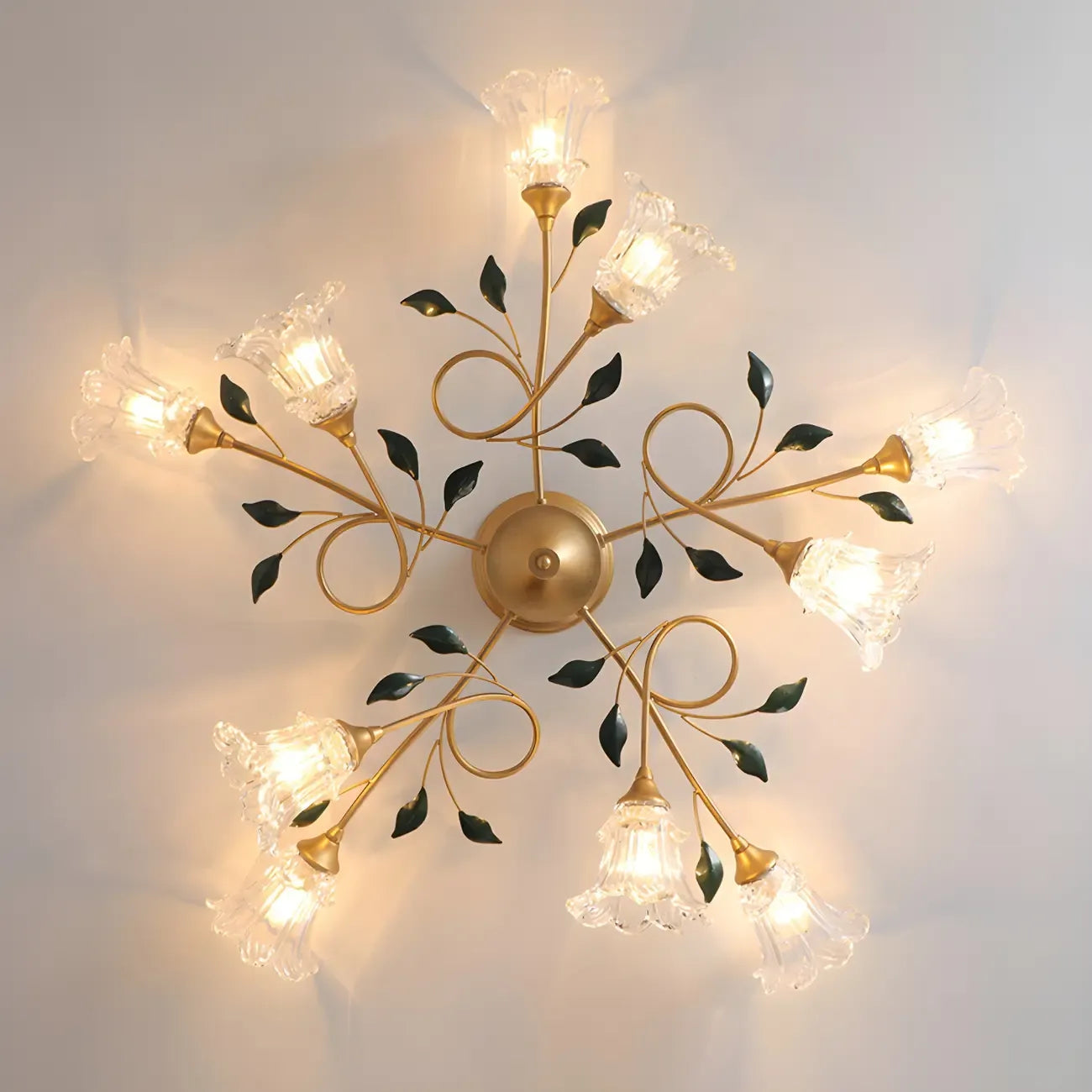 Plafonnier LED semi-encastré de luxe en verre à motif floral pour intérieur