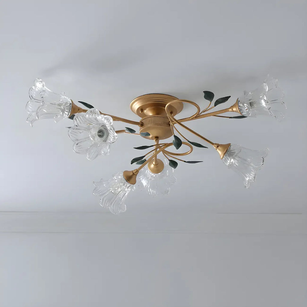 Plafonnier LED semi-encastré de luxe en verre à motif floral pour intérieur