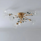 Plafonnier LED semi-encastré de luxe en verre à motif floral pour intérieur