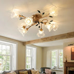 Plafonnier LED semi-encastré de luxe en verre à motif floral pour intérieur