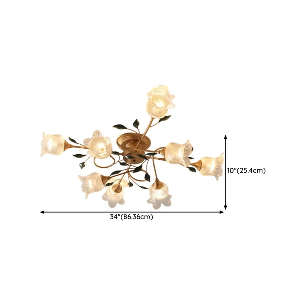 Plafonnier LED semi-encastré de luxe en verre à motif floral pour intérieur