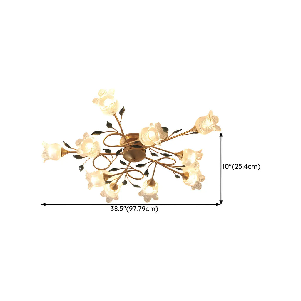 Plafonnier LED semi-encastré de luxe en verre à motif floral pour intérieur
