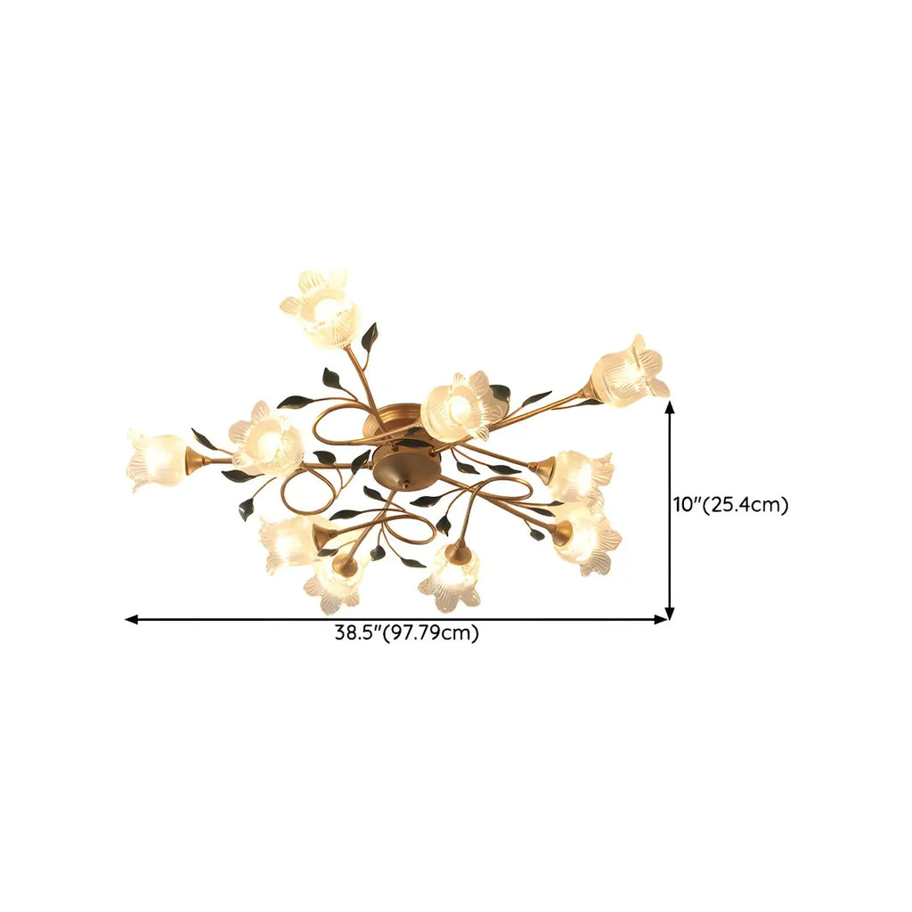 Plafonnier LED semi-encastré de luxe en verre à motif floral pour intérieur