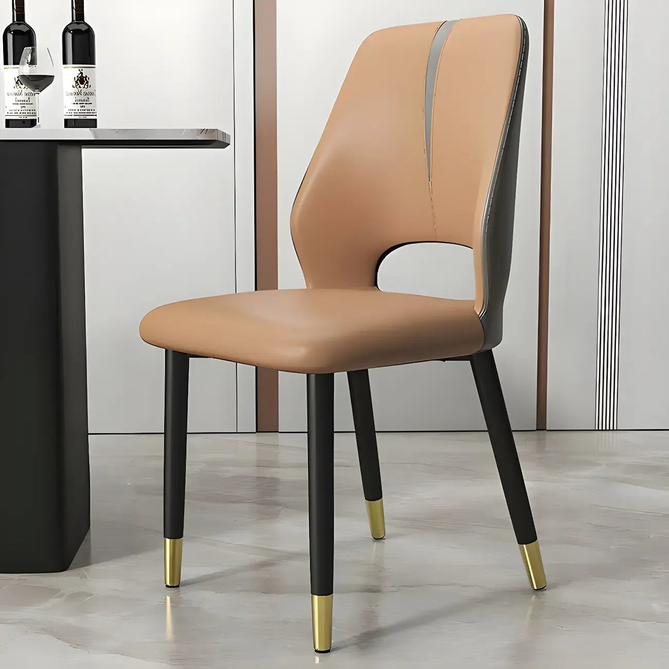 Chaises de salle à manger à oreilles en similicuir avec pieds en métal