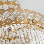 Lustre d'escalier rond luxueux en cristal doré à spirale, orné de spirales, pour structure en spirale.