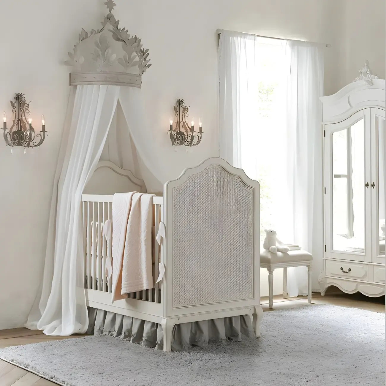 Applique murale en cristal vintage ornée de style candélabre, style milieu du siècle