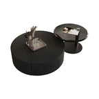 Table basse gigogne moderne ronde en bois et verre avec rangement