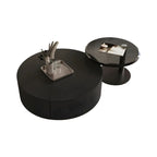 Table basse gigogne moderne ronde en bois et verre avec rangement