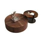 Table basse gigogne moderne ronde en bois et verre avec rangement