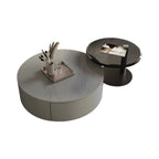 Table basse gigogne moderne ronde en bois et verre avec rangement