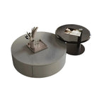 Table basse gigogne moderne ronde en bois et verre avec rangement