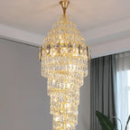 Lustre d'escalier luxueux en cristal et spirale dorée, hauteur réglable