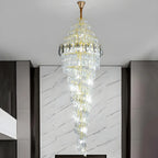 Lustre d'escalier luxueux en cristal et spirale dorée, hauteur réglable