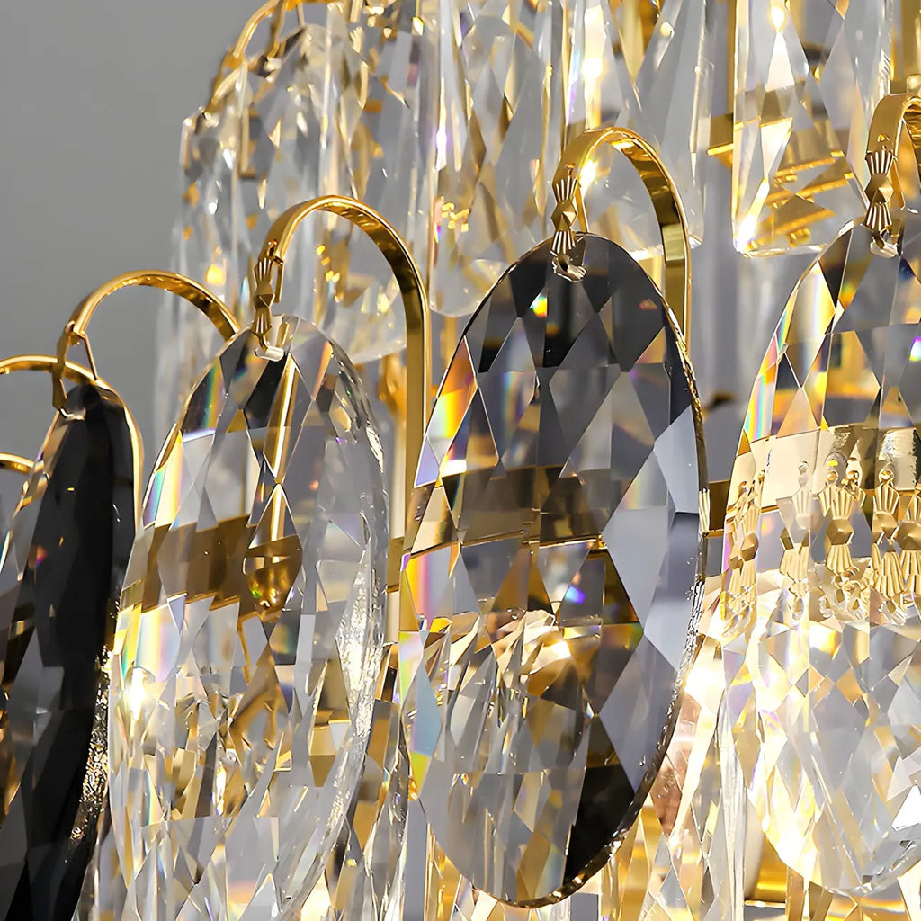 Lustre d'escalier luxueux en cristal et spirale dorée, hauteur réglable