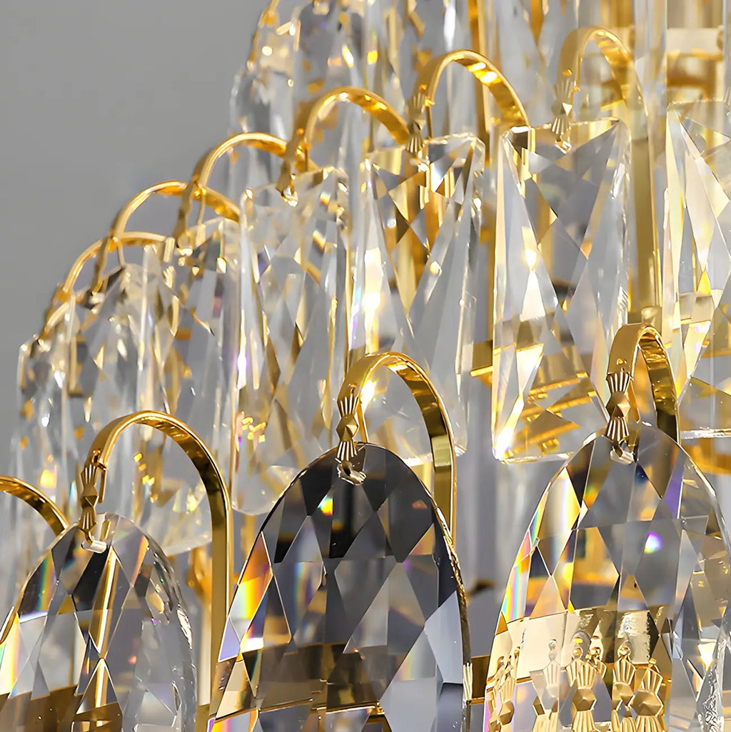 Lustre d'escalier luxueux en cristal et spirale dorée, hauteur réglable