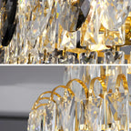 Lustre d'escalier luxueux en cristal et spirale dorée, hauteur réglable