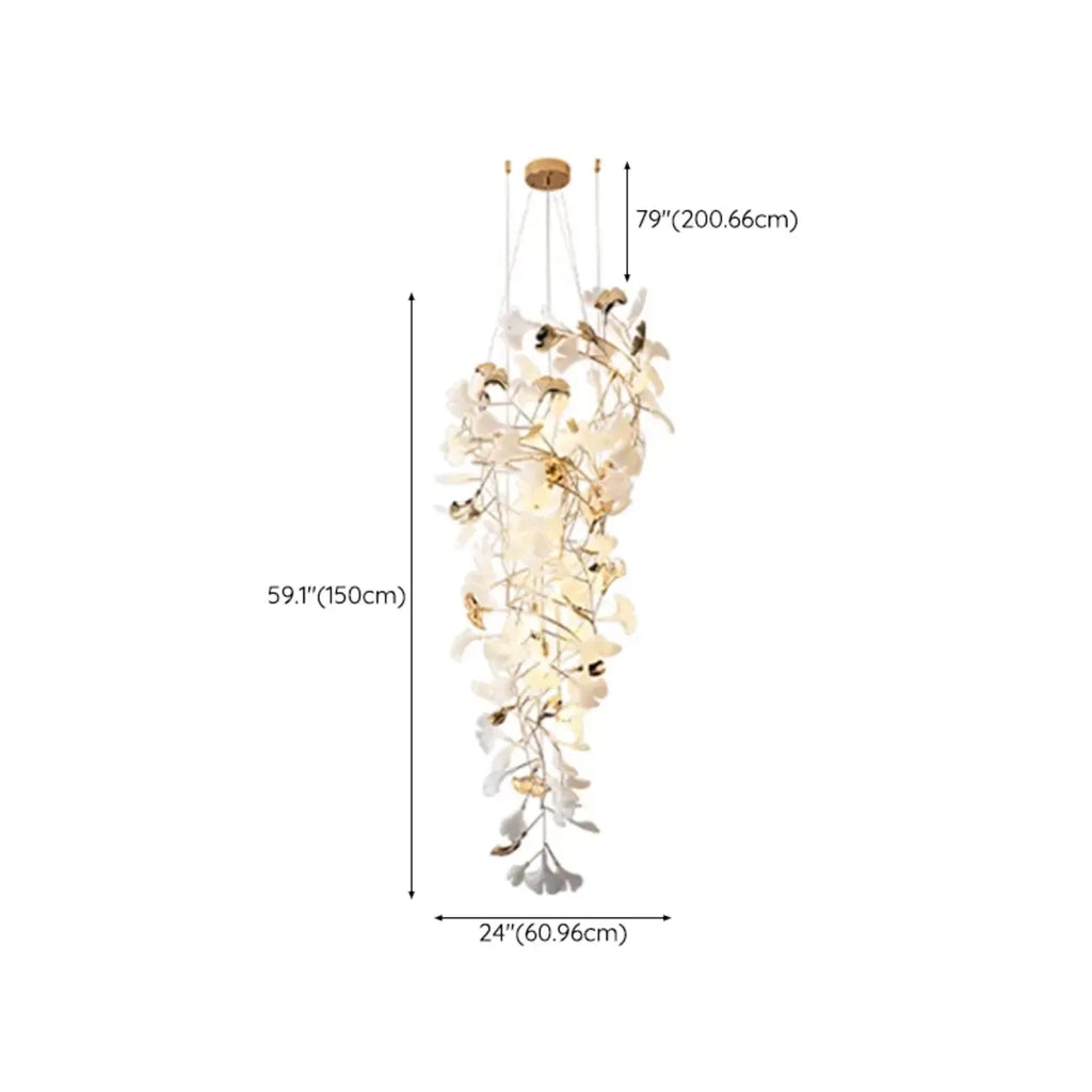 Lustre élégant blanc à feuilles de ginkgo et or pour escalier