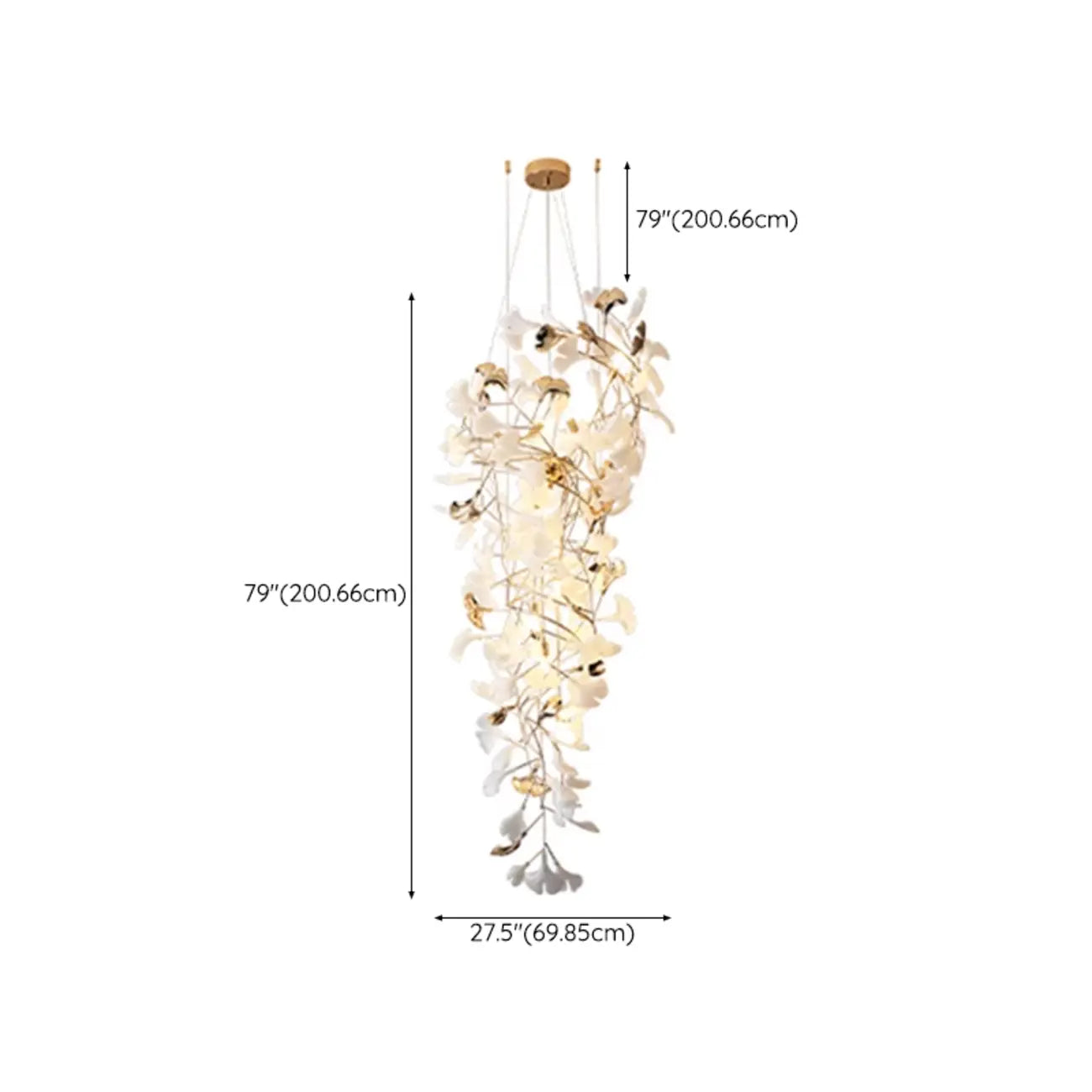 Lustre élégant blanc à feuilles de ginkgo et or pour escalier