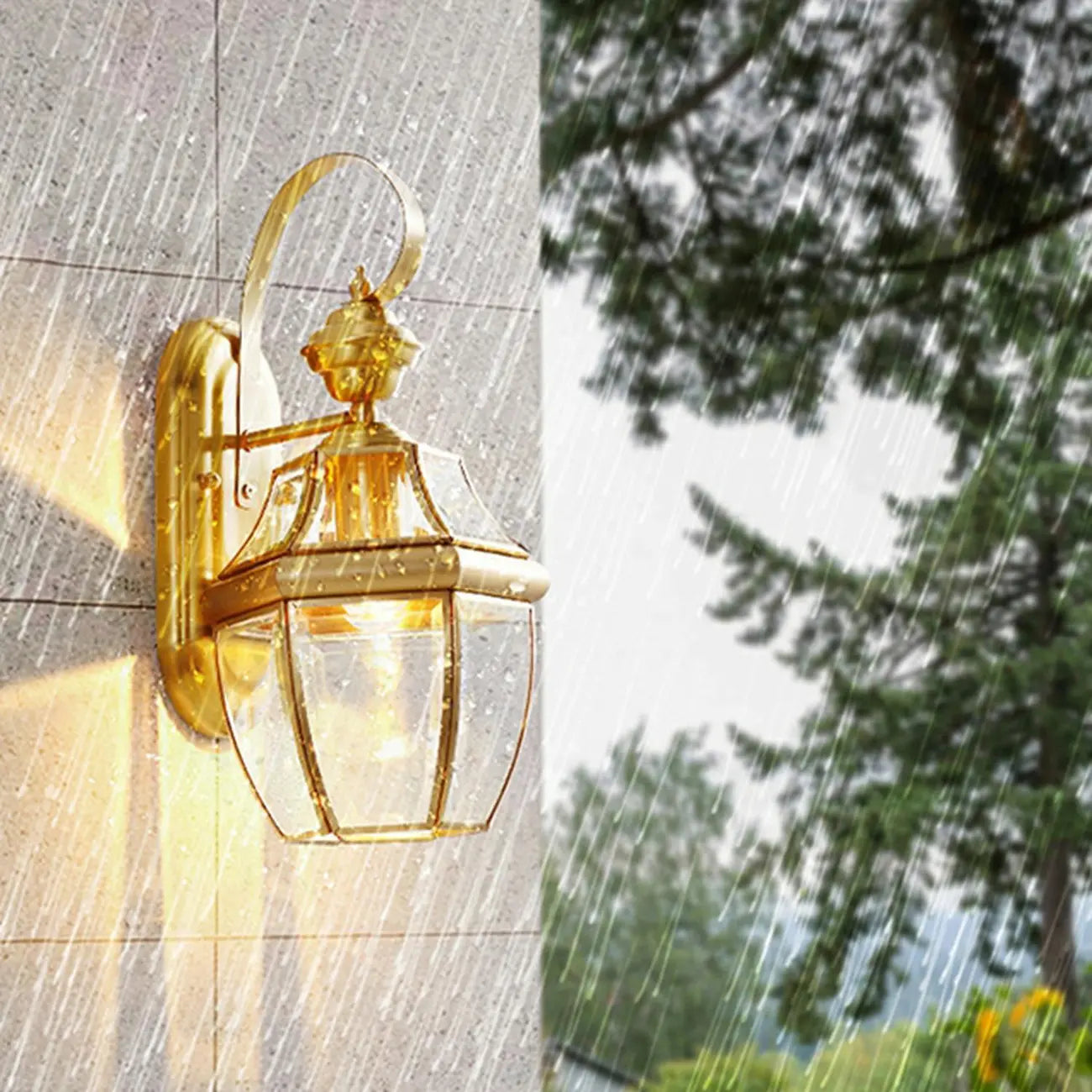 Applique murale d'extérieur classique en verre doré avec cage