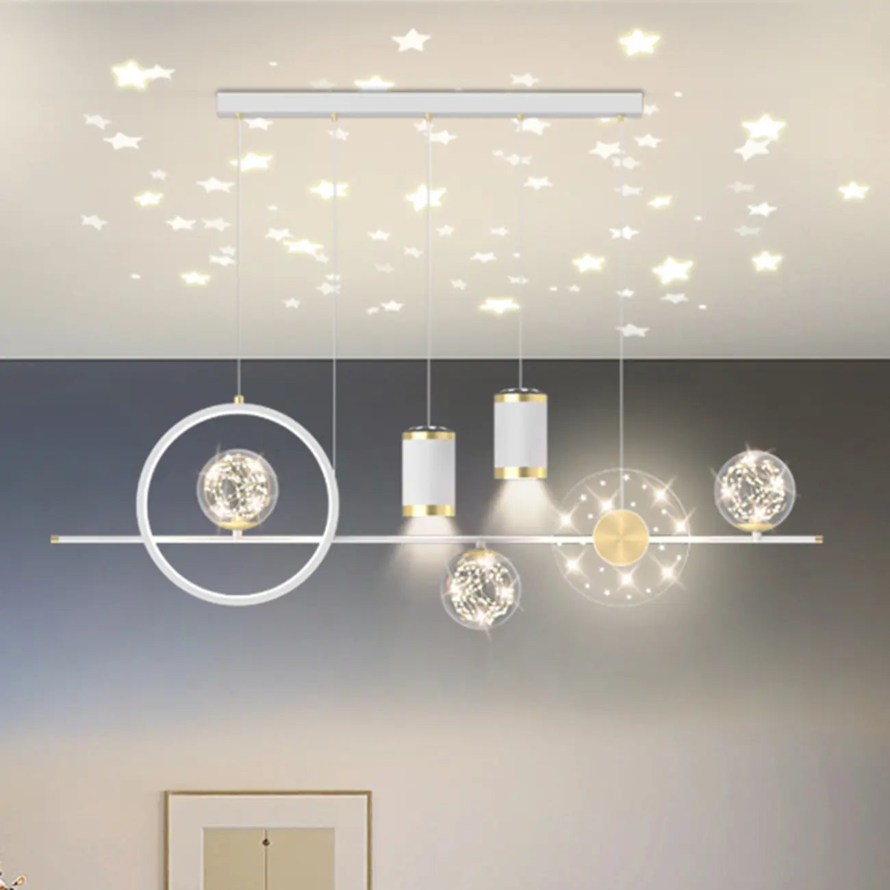 Suspension îlot de luxe réglable à plusieurs lumières
