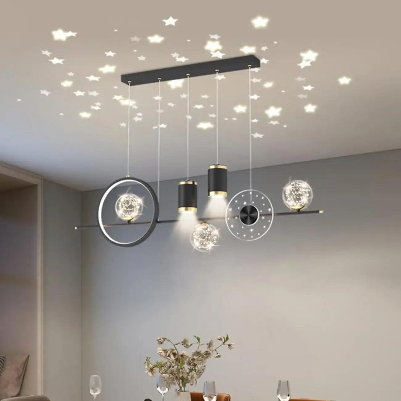 Suspension îlot de luxe réglable à plusieurs lumières