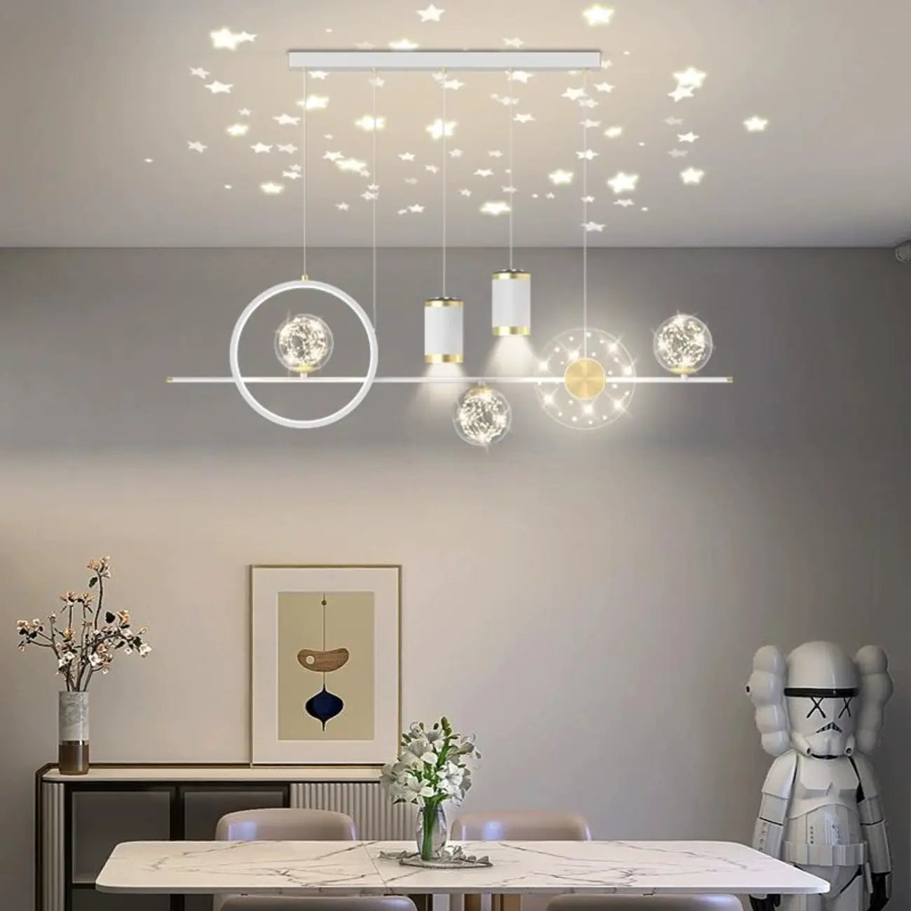 Suspension îlot de luxe réglable à plusieurs lumières