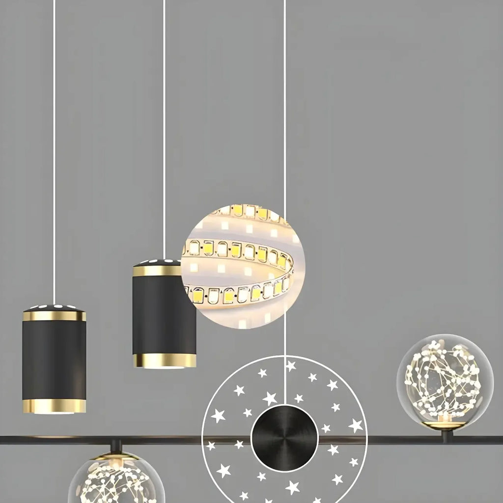 Suspension îlot de luxe réglable à plusieurs lumières
