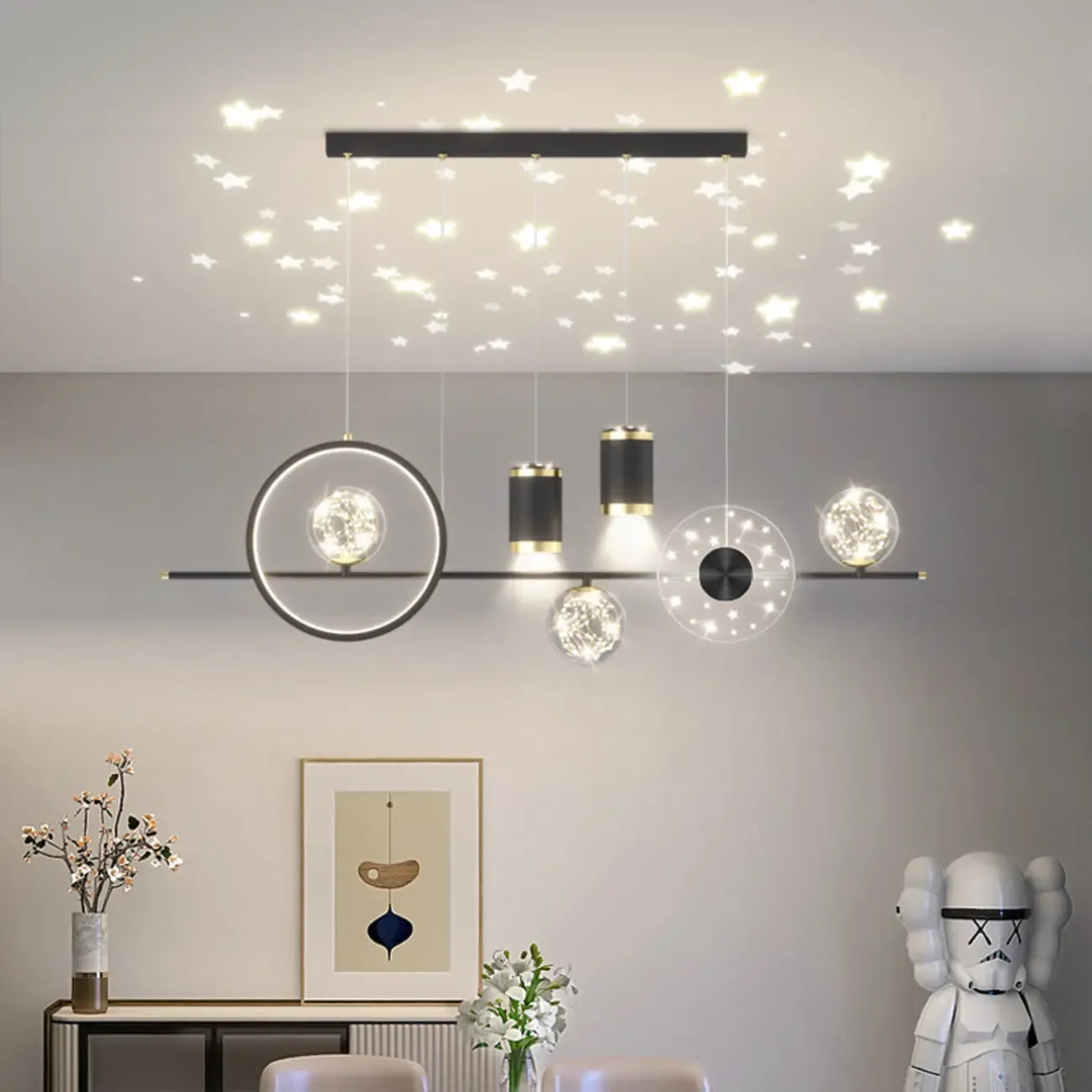 Suspension îlot de luxe réglable à plusieurs lumières