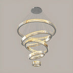 Lustre moderne à plusieurs niveaux en cristal et anneaux en spirale dorée, télécommande LED