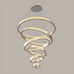 Lustre moderne à plusieurs niveaux en cristal et anneaux en spirale dorée, télécommande LED