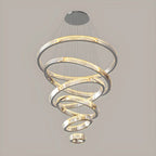 Lustre moderne à plusieurs niveaux en cristal et anneaux en spirale dorée, télécommande LED