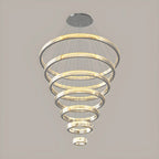 Lustre moderne à plusieurs niveaux en cristal et anneaux en spirale dorée, télécommande LED