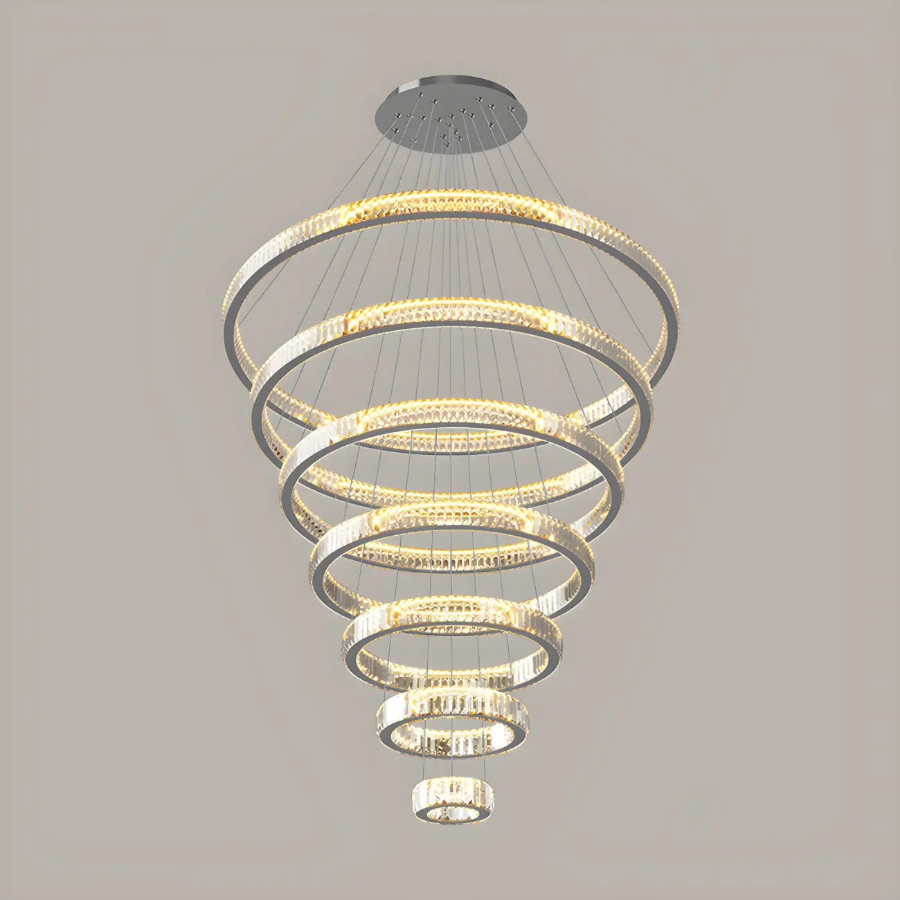 Lustre moderne à plusieurs niveaux en cristal et anneaux en spirale dorée, télécommande LED