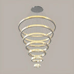 Lustre moderne à plusieurs niveaux en cristal et anneaux en spirale dorée, télécommande LED