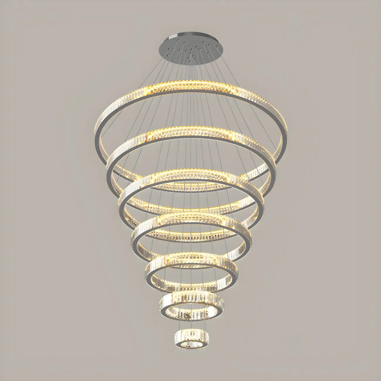 Lustre moderne à plusieurs niveaux en cristal et anneaux en spirale dorée, télécommande LED