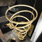 Lustre moderne à plusieurs niveaux en cristal et anneaux en spirale dorée, télécommande LED
