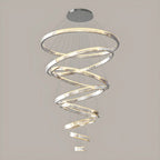 Lustre moderne à plusieurs niveaux en cristal et anneaux en spirale dorée, télécommande LED