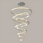 Lustre moderne à plusieurs niveaux en cristal et anneaux en spirale dorée, télécommande LED